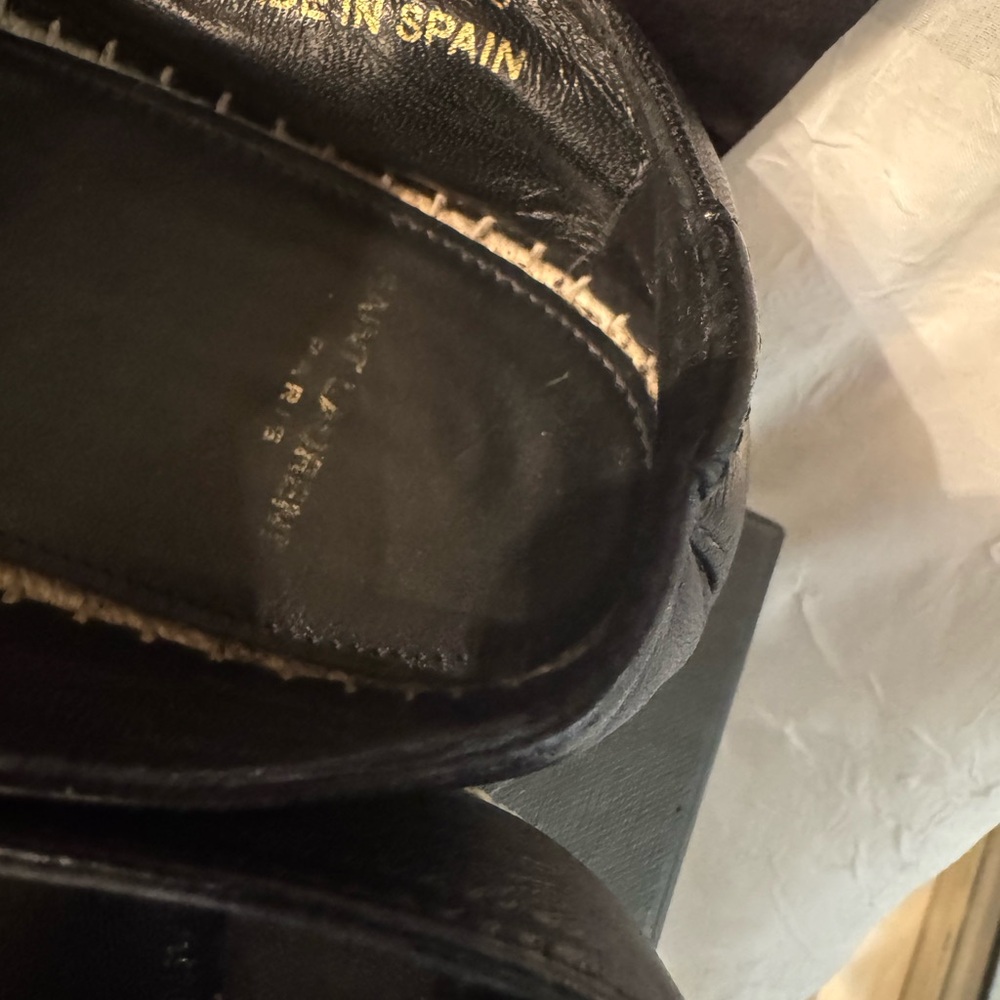 Saint Laurent Black Leather Espadrille Slip-On Flats - Picture 4 of 6